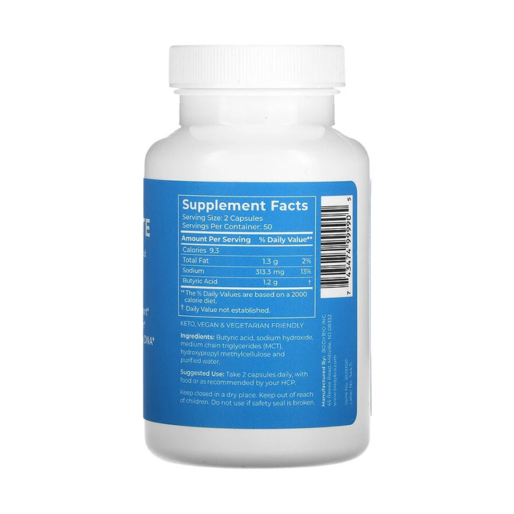 BodyBio, Sodium Butyrate, 100 Non-GMO Capsules