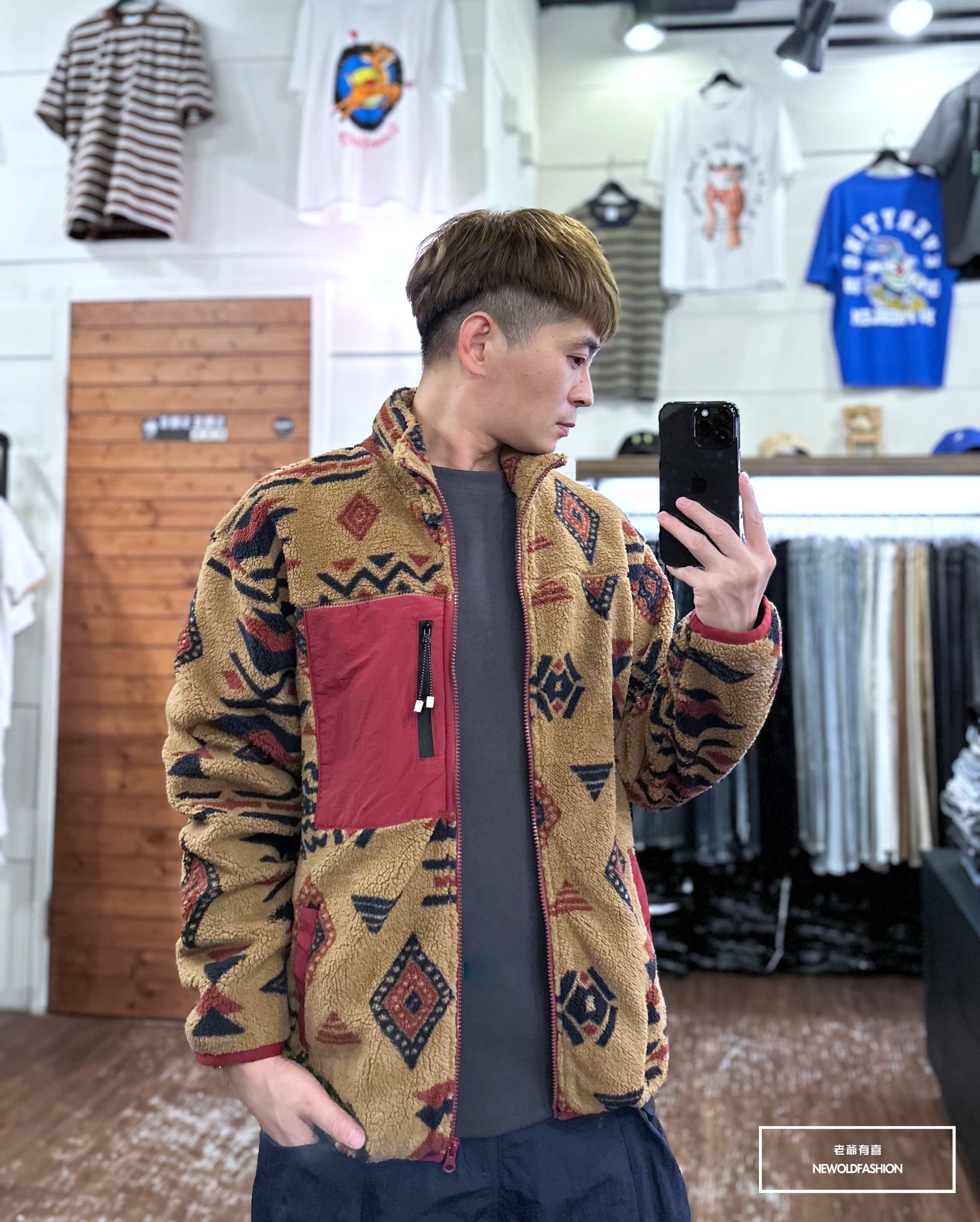 『新品上市』重磅民族風拉鍊口袋拼接外套-卡其(NOF23095263)