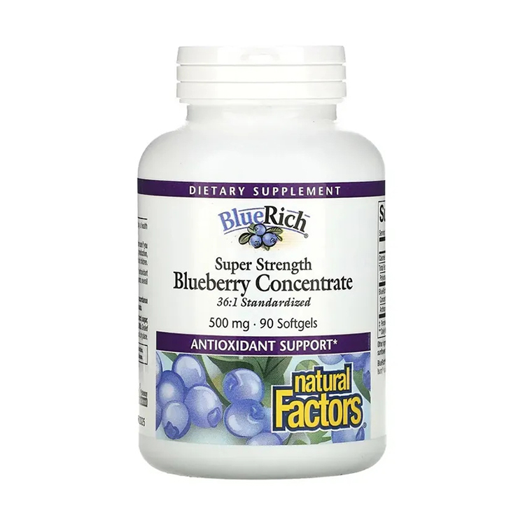 Natural Factors, BlueRich, Super Strength Blueberry Concentrate, 500 mg, 90 Softgels