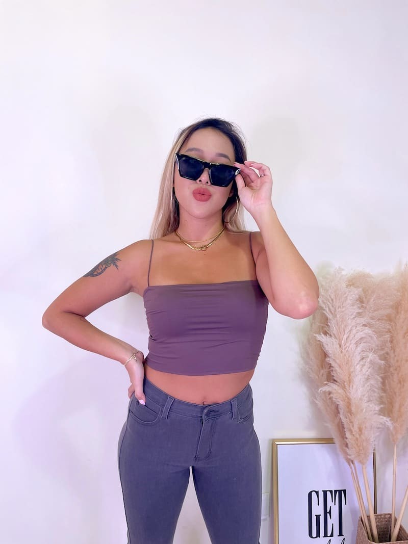 霧紫彈力細肩背心