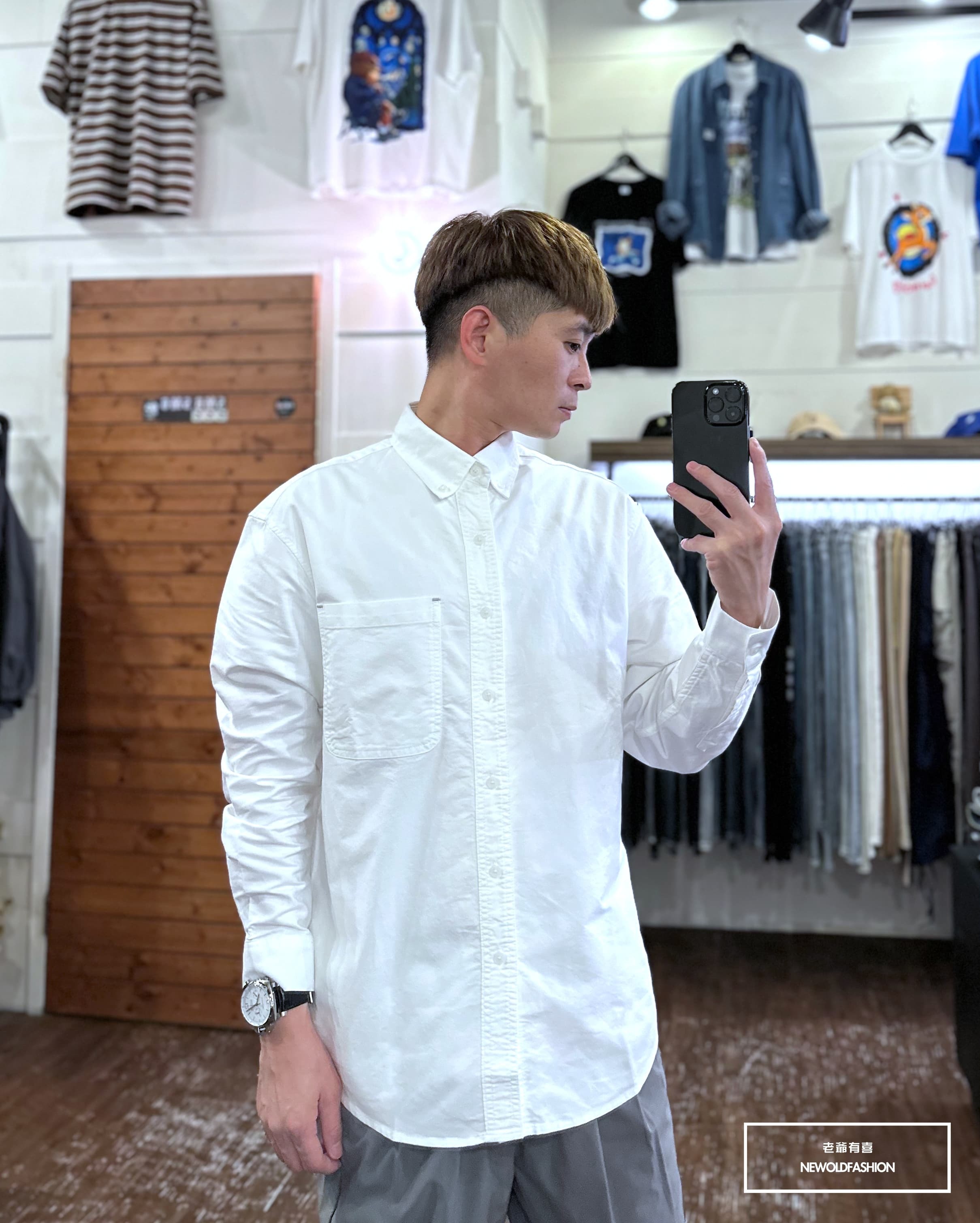 『新品上市』重磅跳色車線口袋襯衫-白(NOF23092311)