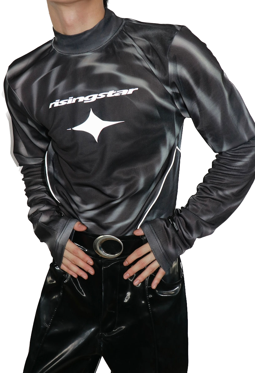 HK07 小高領迷幻緊身長袖 T-shirt