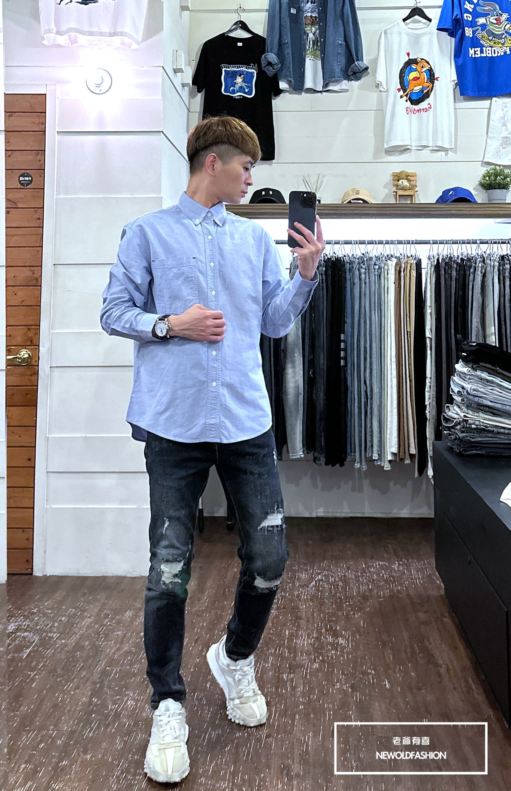 『新品上市』重磅跳色車線口袋襯衫-淺藍(NOF23092311)