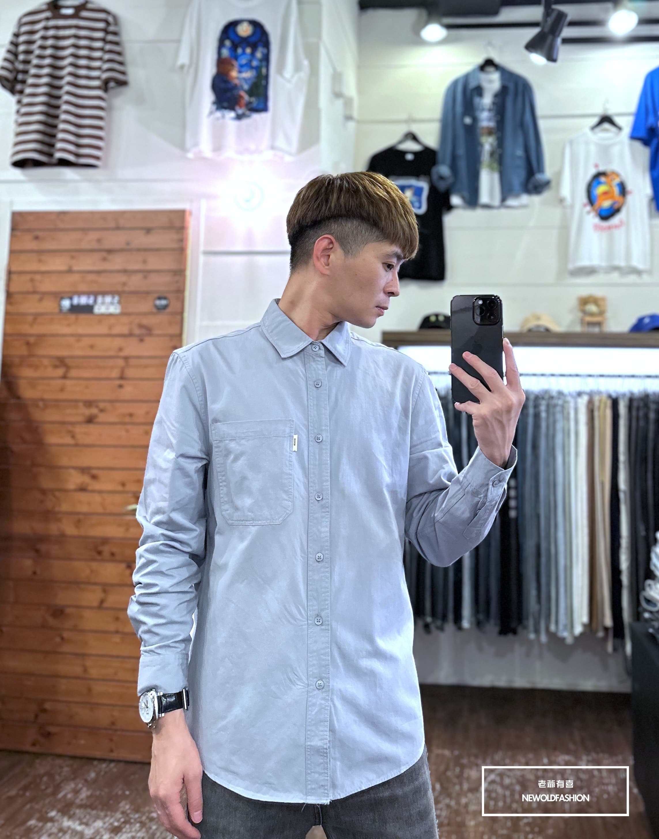 『新品上市』重磅小白標口袋襯衫-淺藍(NOF23092049)