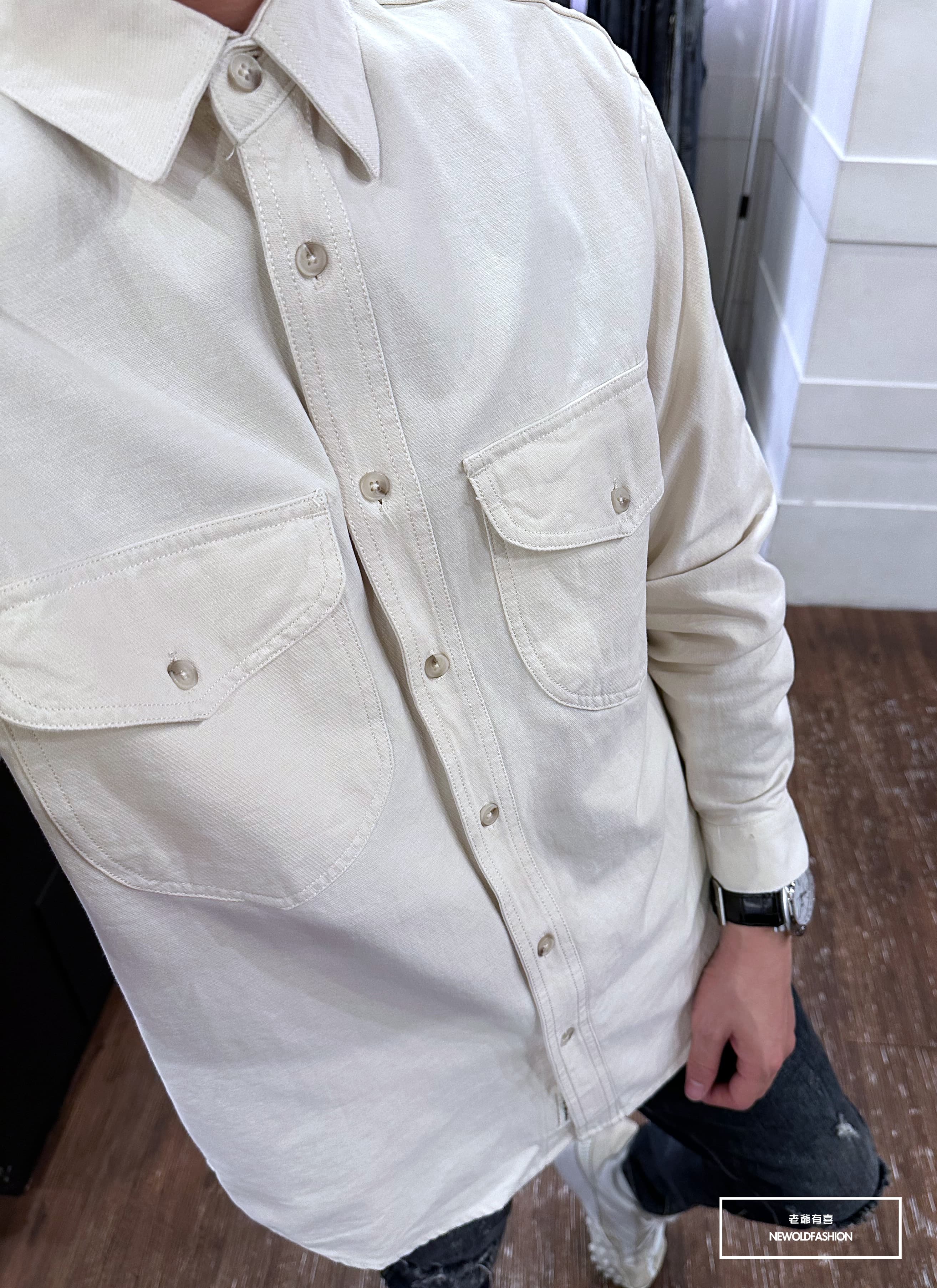 『新品上市』重磅單色雙口袋襯衫-米(NOF23092301)