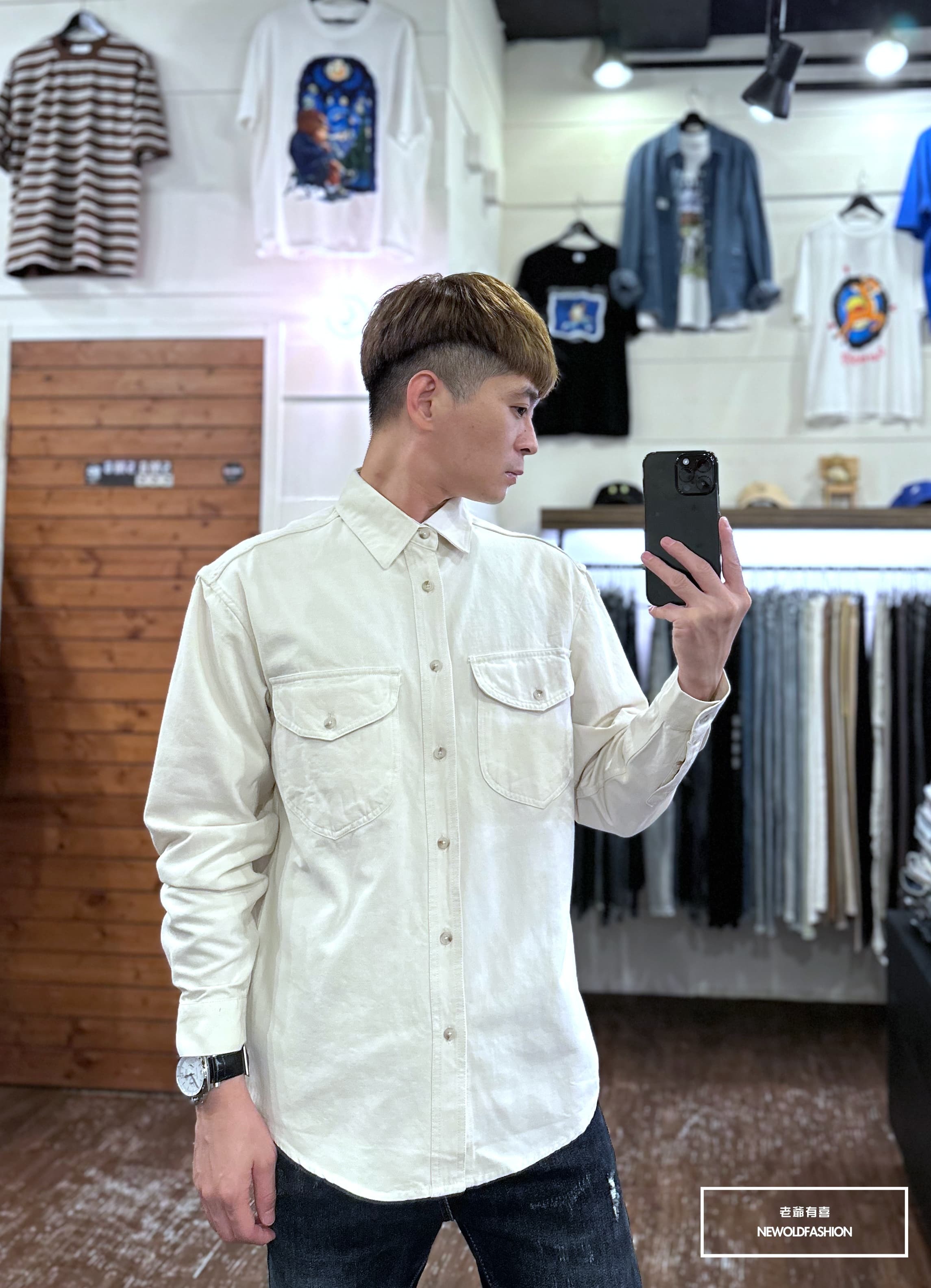 『新品上市』重磅單色雙口袋襯衫-米(NOF23092301)