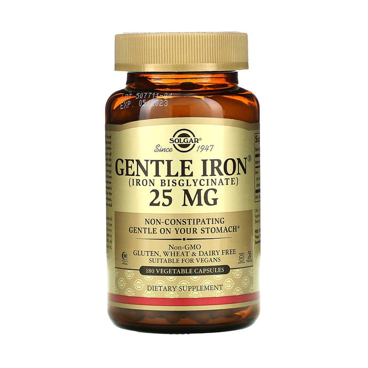 Solgar, Gentle Iron, 25 mg, 180 Vegetable Capsules