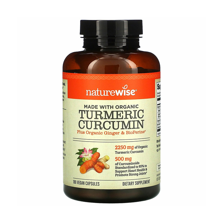 NatureWise Organic Curcumin Turmeric/Black Pepper 750 mg,180 veg capsules