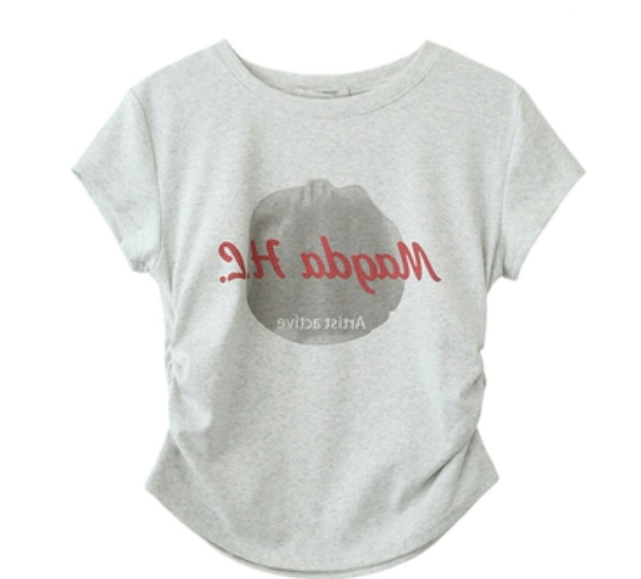 Short smocked curved T-shirt