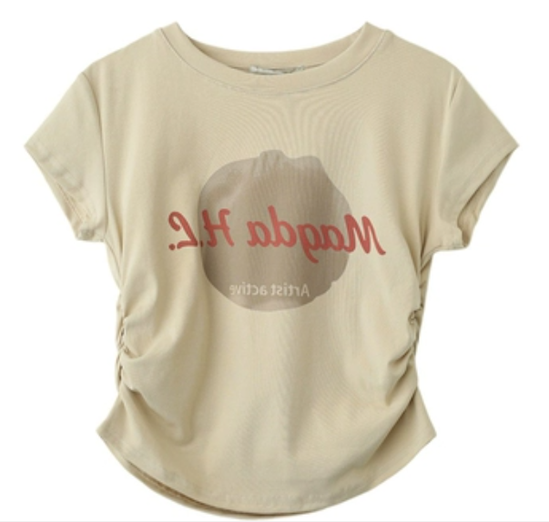 Short smocked curved T-shirt