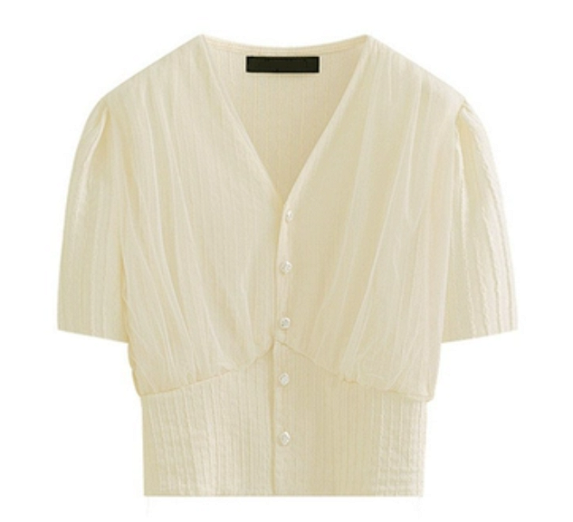 V-neck lace waist slim shirt