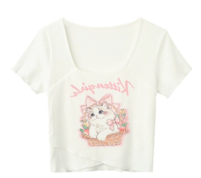Printed Square Neck Short Sleeve T-Shirt