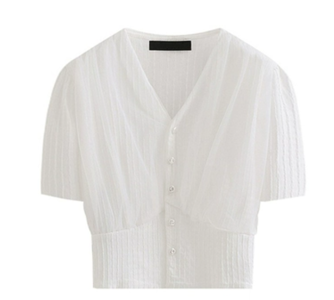 V-neck lace waist slim shirt