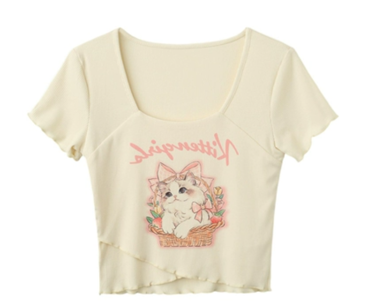 Printed Square Neck Short Sleeve T-Shirt