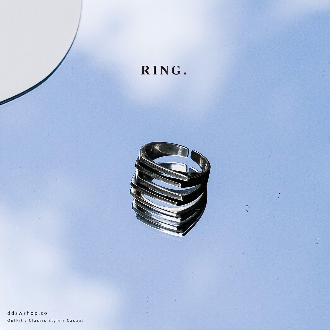 D.ecorate S925 幾何方形四層戒指