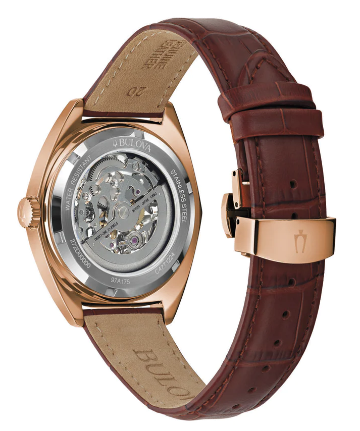 萬年鐘錶 - BULOVA 寶路華  鏤空經典機械皮革男錶  97A175  錶徑 41MM