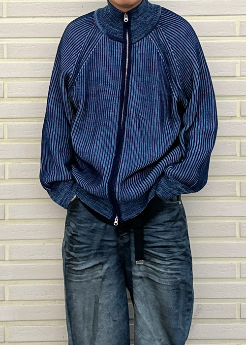 水洗高領針織拉鍊外套