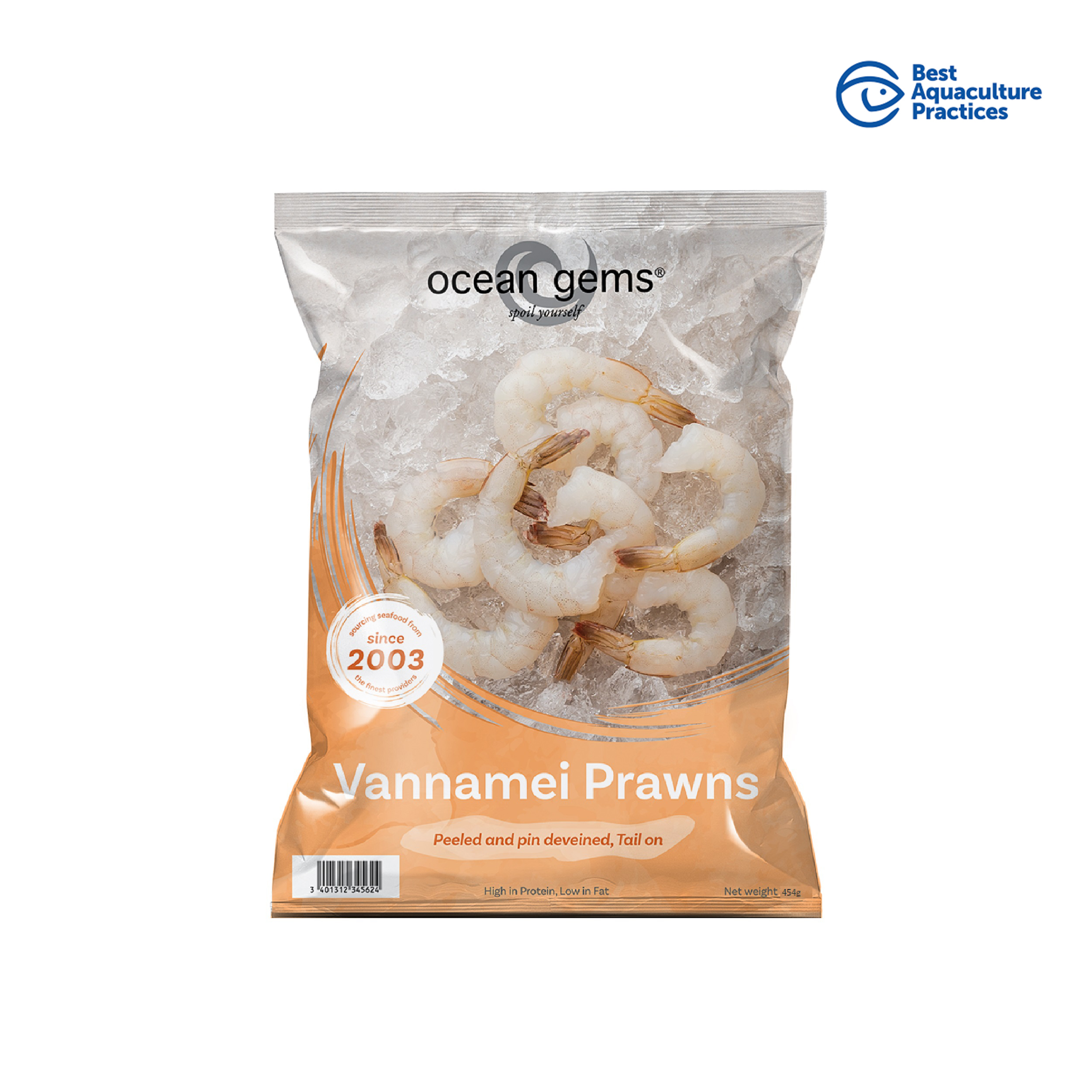 [海中寶] 生南美白蝦-鳳尾 (已去腸去殼, 尾有殼) 454G