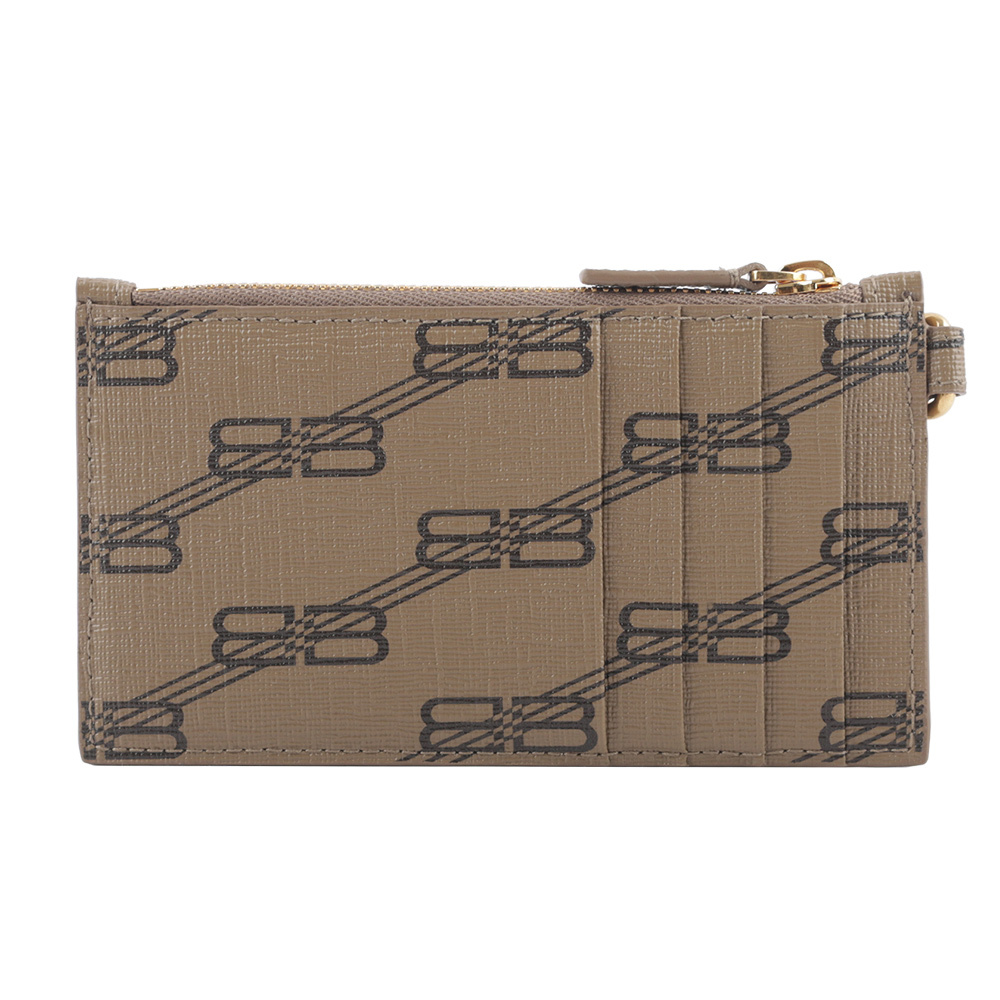 【BALENCIAGA】BB Monogram 小款金釦卡片夾(附可拆式掛繩)(米色/棕色) 594548 210DA 2762