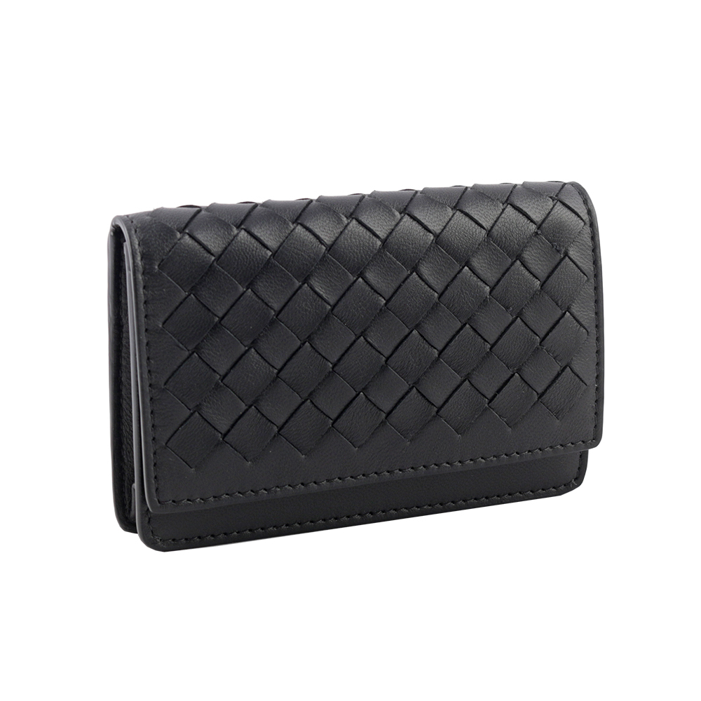 【BOTTEGA VENETA】小羊皮編織釦式卡片夾(厚款)(黑色) 133945 V0016 8806