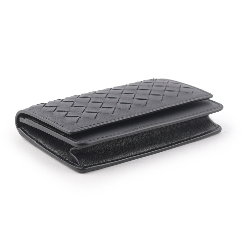 【BOTTEGA VENETA】小羊皮編織釦式卡片夾(厚款)(黑色) 133945 V0016 8806