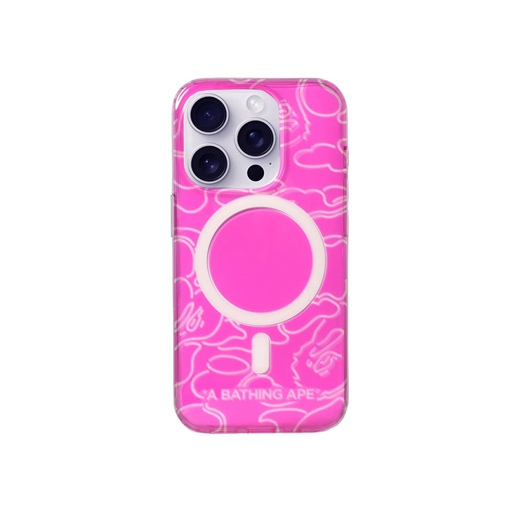 A Bathing Ape｜Neon Camo iPhone 15 Pro 粉紅霓光透明手機殼