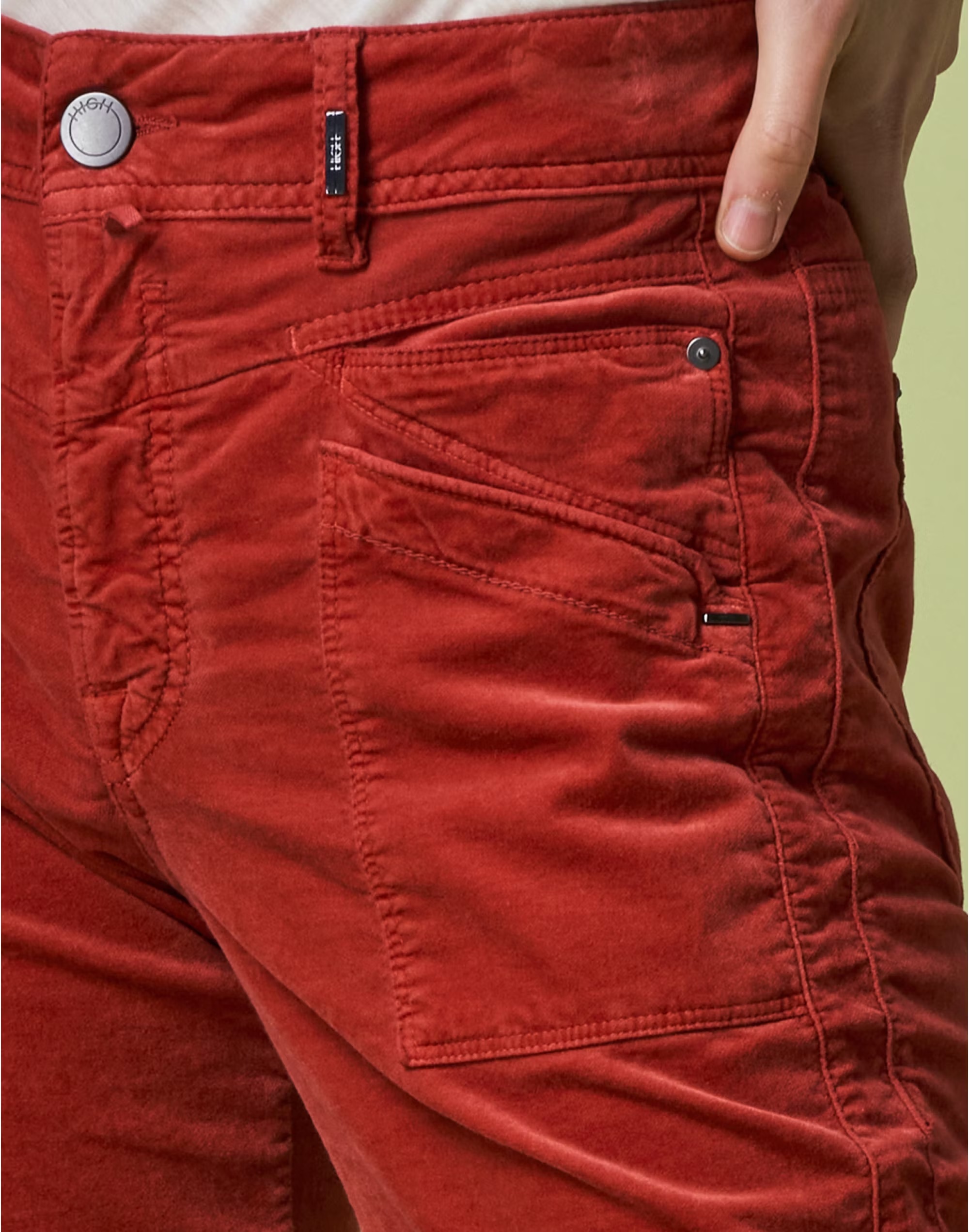 天鵝絨造型口袋長褲(酒紅)