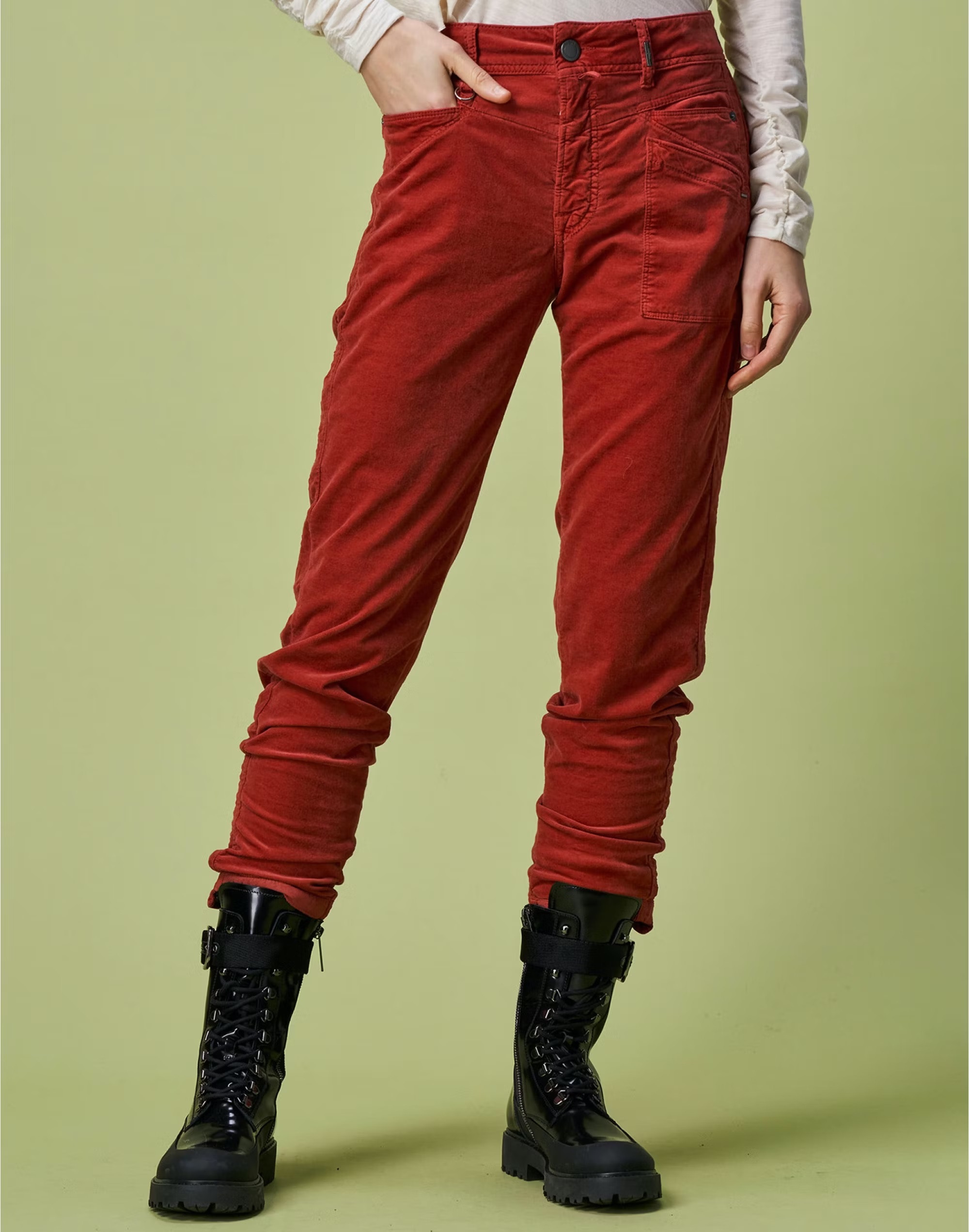 天鵝絨造型口袋長褲(酒紅)