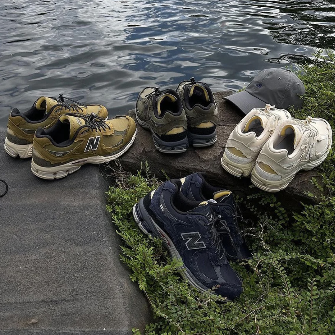 New Balance 2002R 奶油杏/墨綠/墨藍/卡其 拼接 破碎