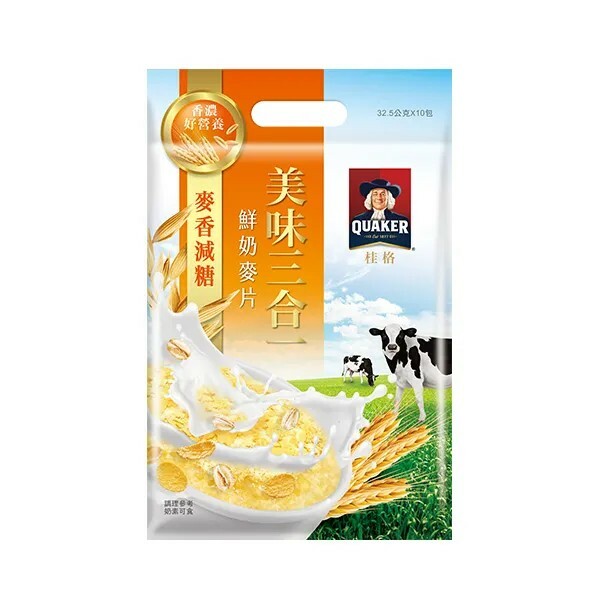 【桂格】美味三合一麥片 1袋10小包 (特濃鮮奶/麥香原味/麥香減糖/經典可可)