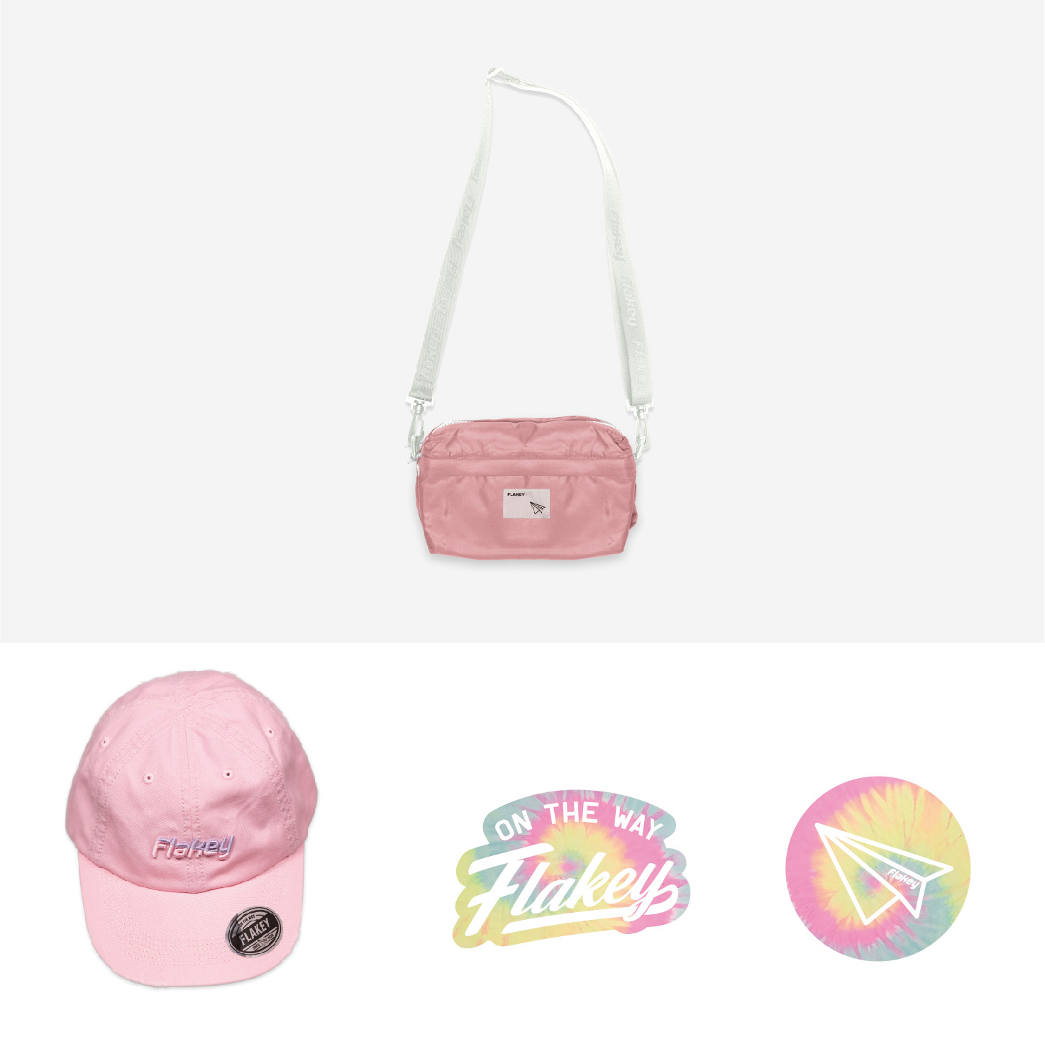 Tie-dye 休閑風輕巧斜揹袋(粉紅) + logo cap (粉紅)套裝 (限量貨品)