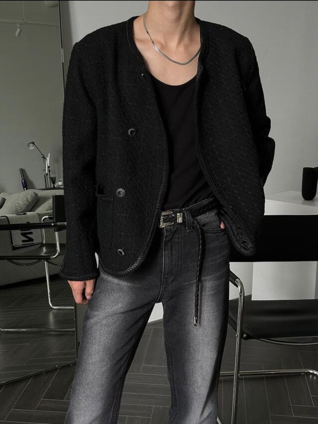 小香曲線粗花呢夾克