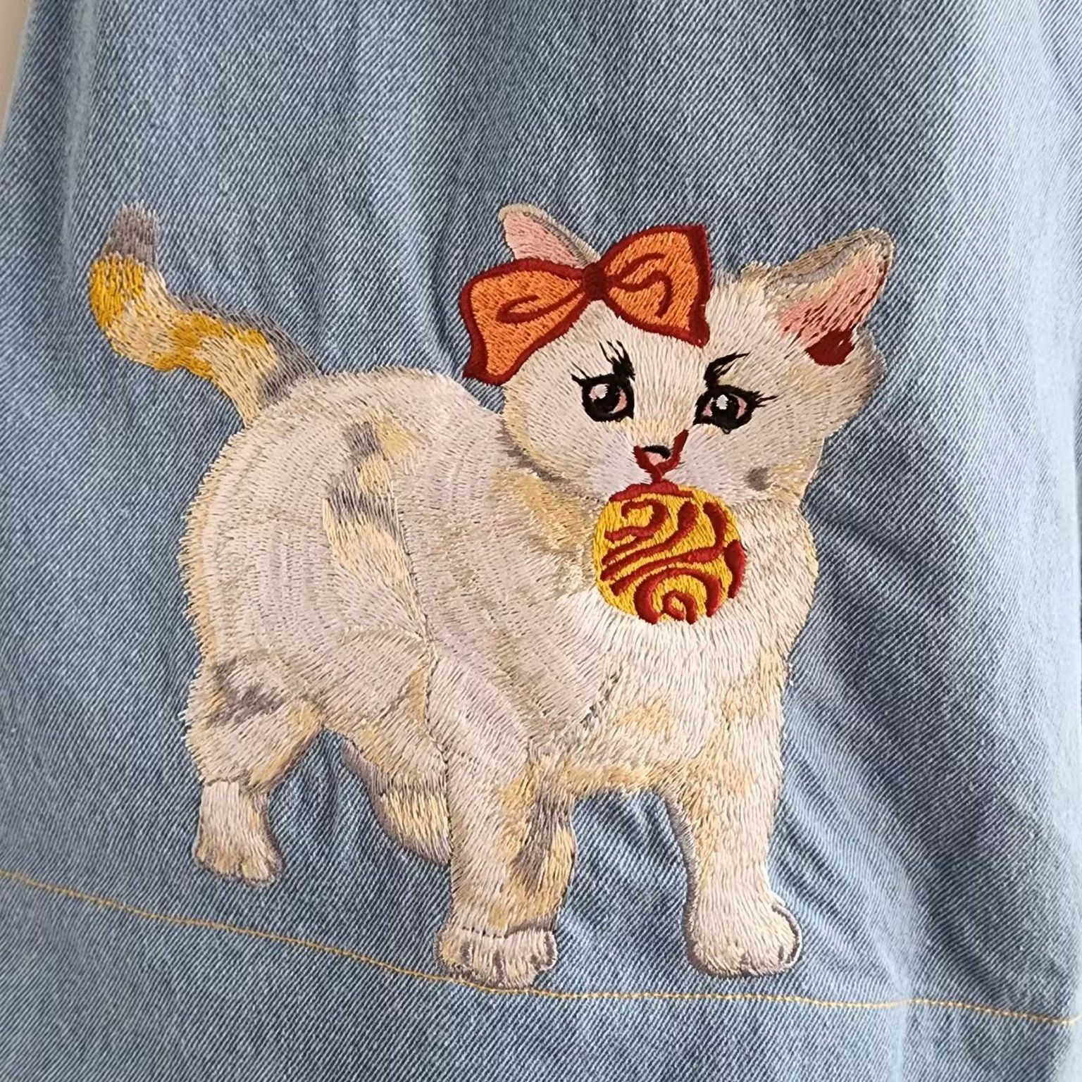 2023夏秋季新款貓刺繡牛仔半身裙
