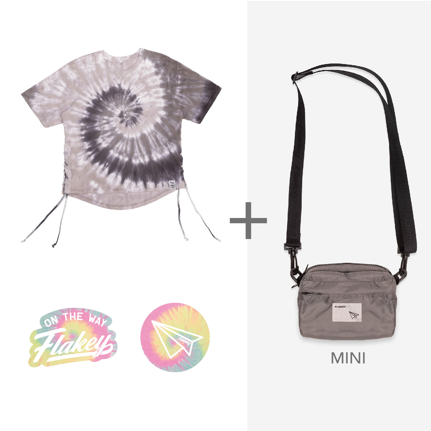 Tie-dye MINI休閑風輕巧斜揹袋(鈦灰)(限量貨品) + Tye-dye Couture 懷舊灰Tee Set (Limited)