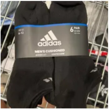 [S] ADIDAS ATHLETIC CUSHIONED NO-SHOW SOCKS 6 PAIRS,BLACK, 5124488 (SAD98)