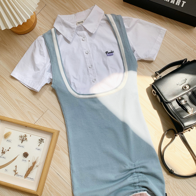 Peachii U-Neck Knitted Dress Grey Blue EA2345