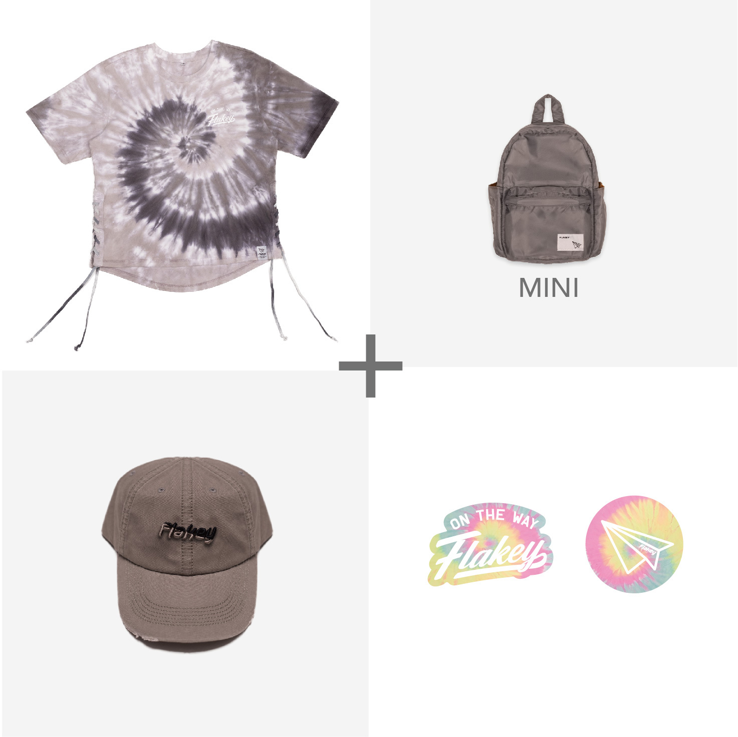 Tie-dye MINI 休閑風輕巧背囊(鈦灰)(限量貨品) + Tie-dye Couture 懷舊灰Tee + Flakey logo cap (鈦灰) (限量貨品)
