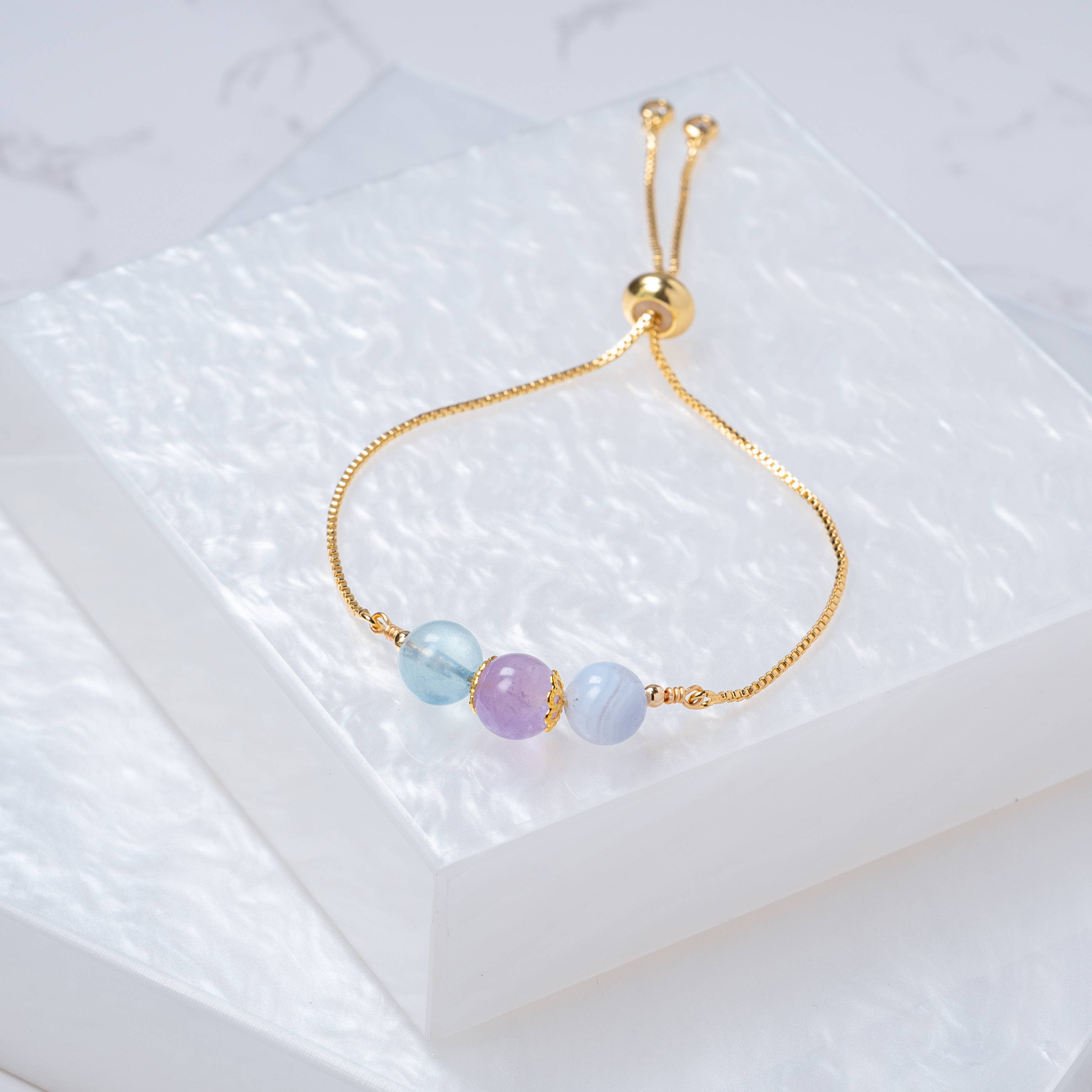 【海藍寶﹒紫水晶﹒藍紋瑪瑙】拉式手鍊