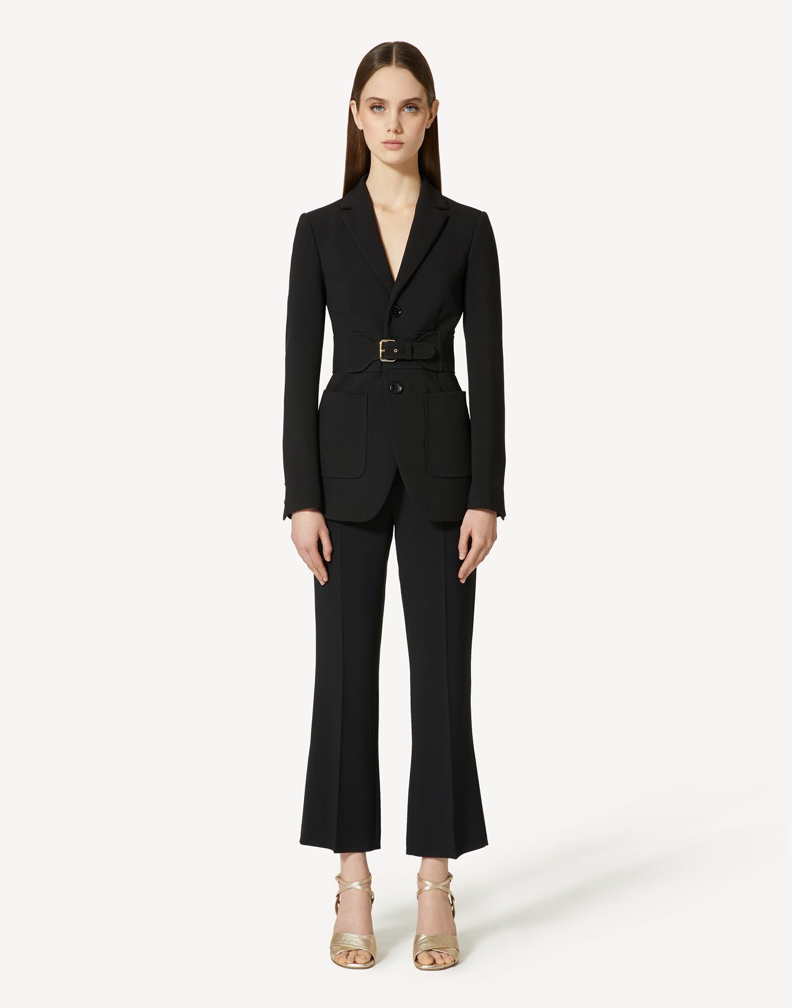 Red Valentino  金色腰扣環開襟長外套(黑)