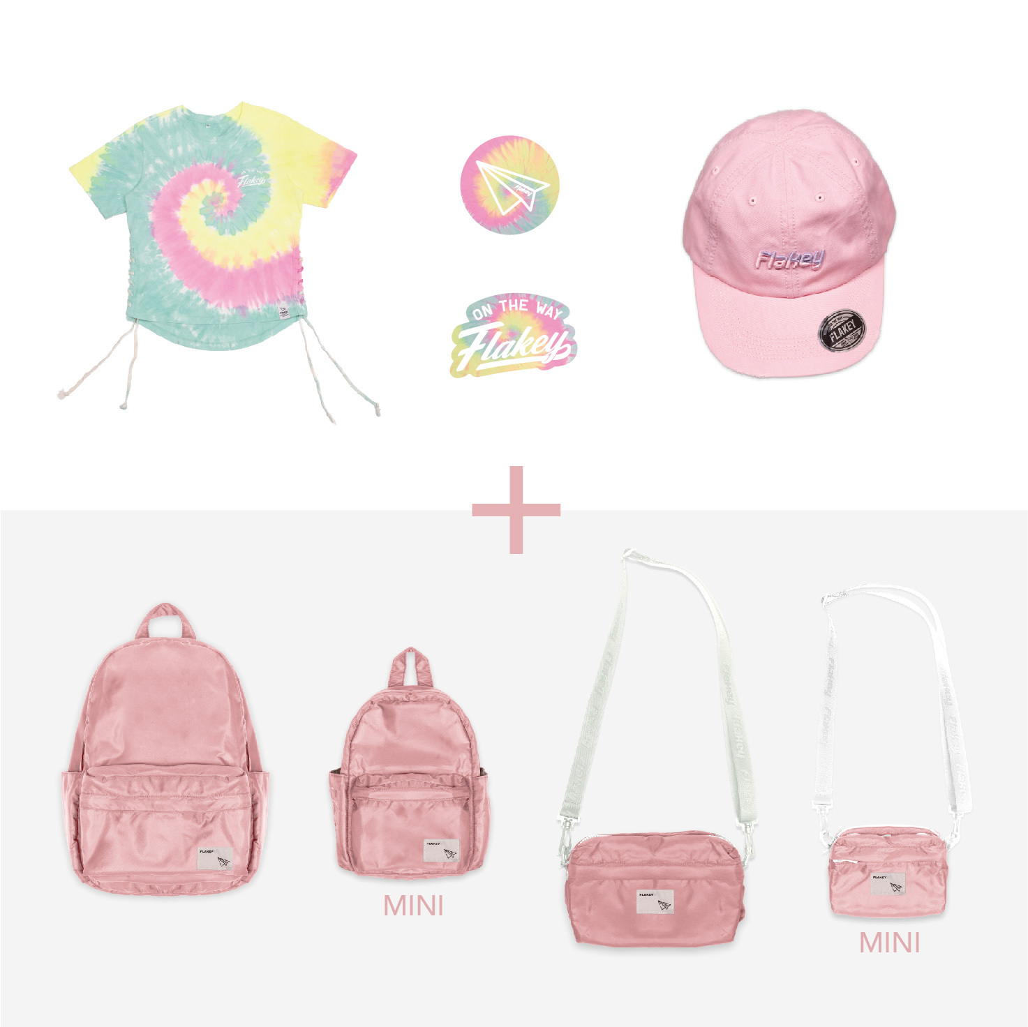 Tie-dye All-Set 袋(粉紅) + Tie-dye Couture 幻彩 Tee + Flakey logo cap (粉紅) (限量貨品)
