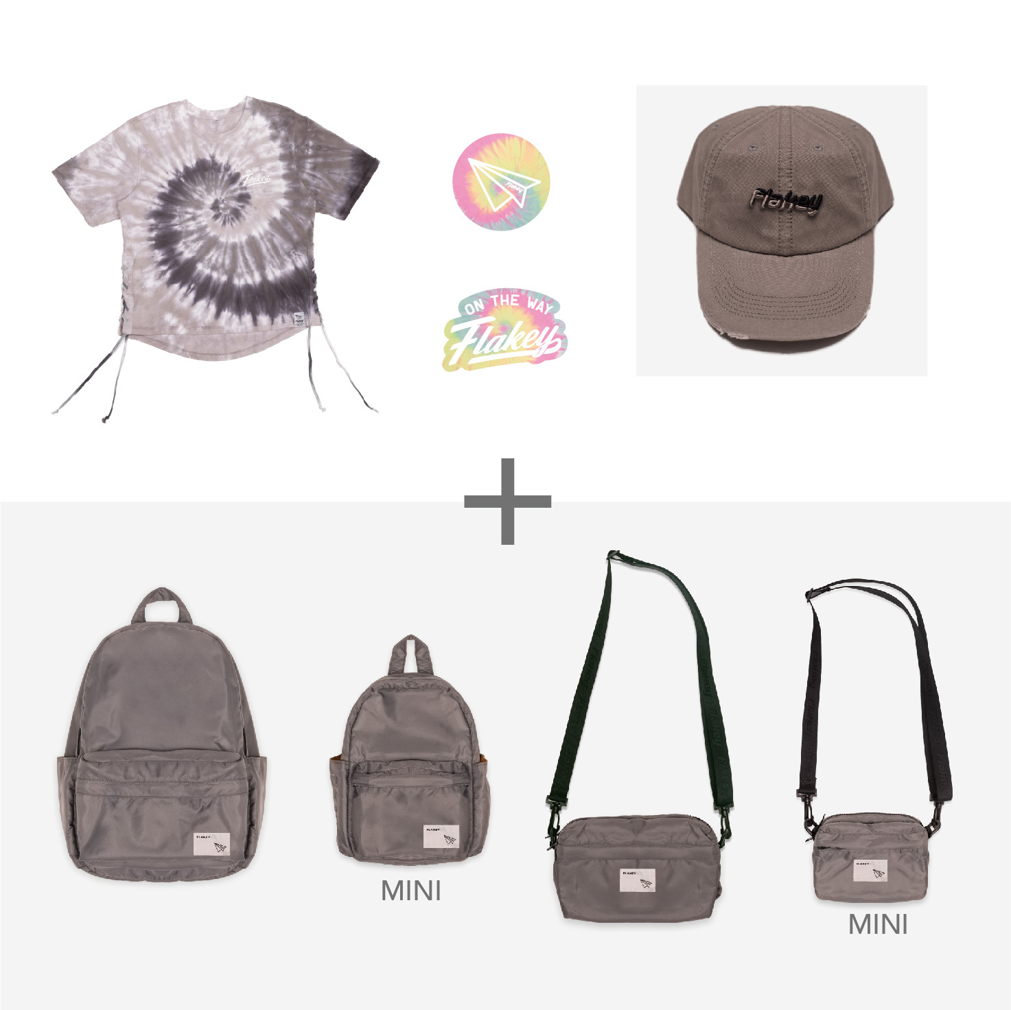 Tie-dye All-Set 袋(鈦灰) + Tie-dye Couture 懷舊灰 Tee + Flakey logo cap (鈦灰) (限量貨品)