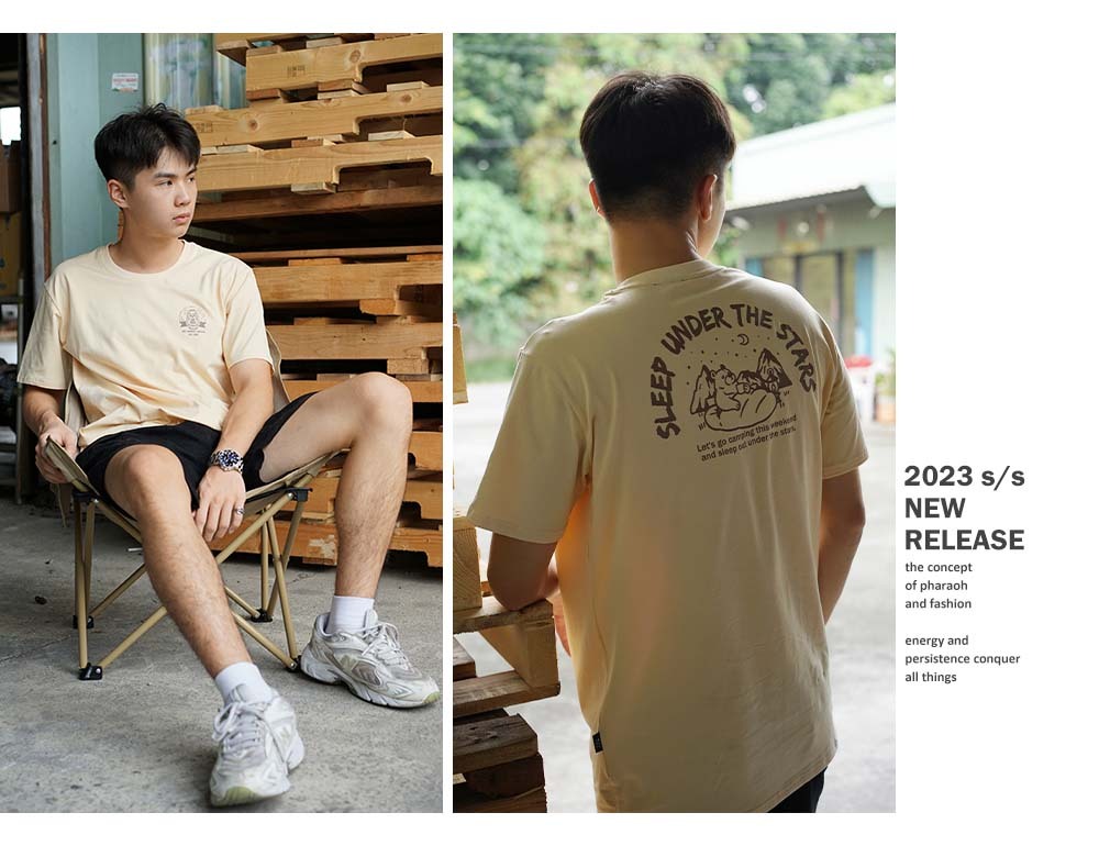 RETOP 萊卡系列 野營舒眠熊涼感萊卡圓領T 卡其