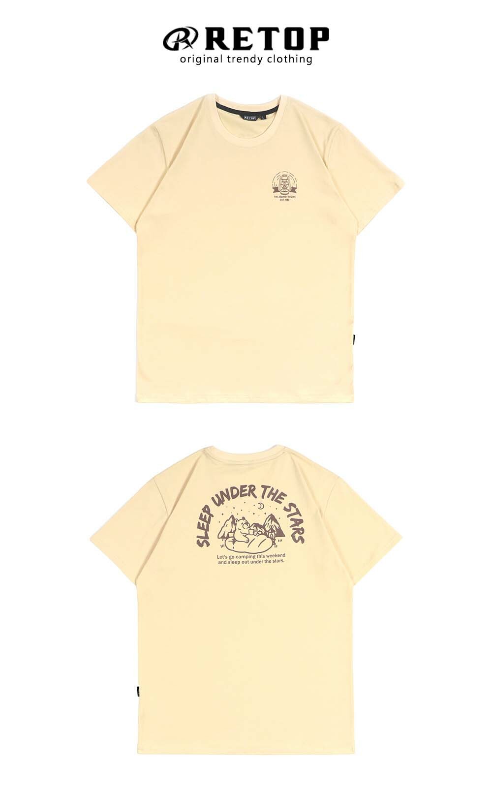 RETOP 萊卡系列 野營舒眠熊涼感萊卡圓領T 卡其