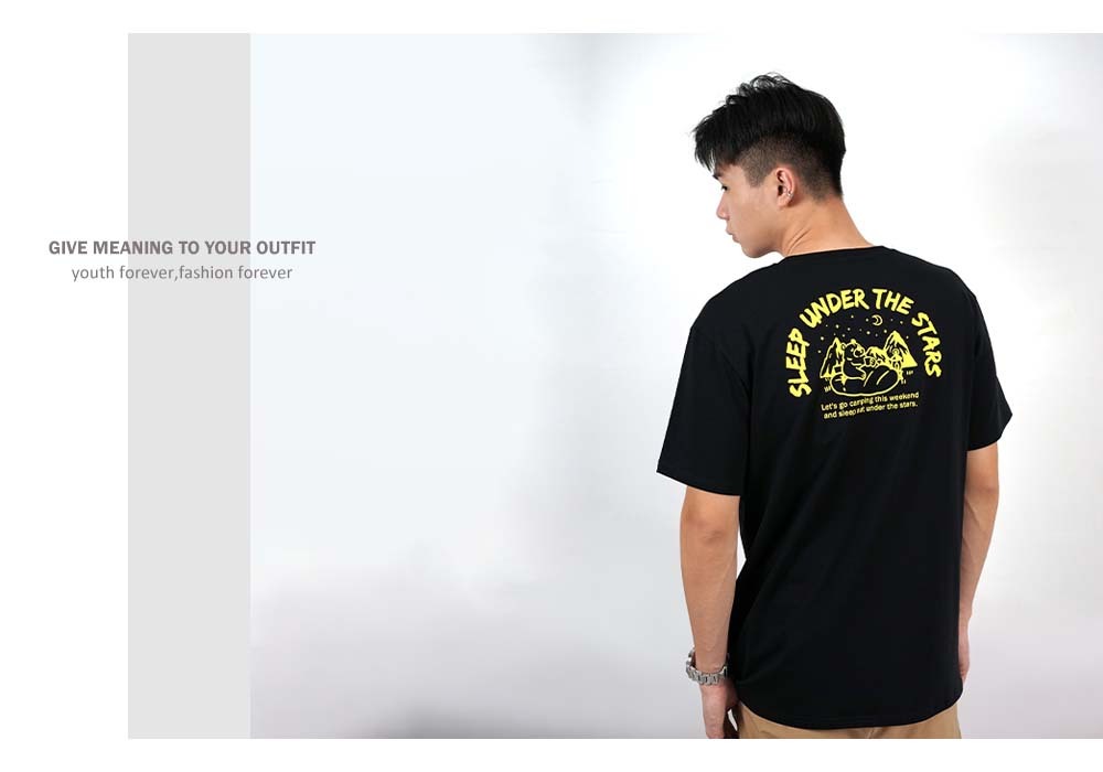 RETOP 萊卡系列 野營舒眠熊涼感萊卡圓領T 黑