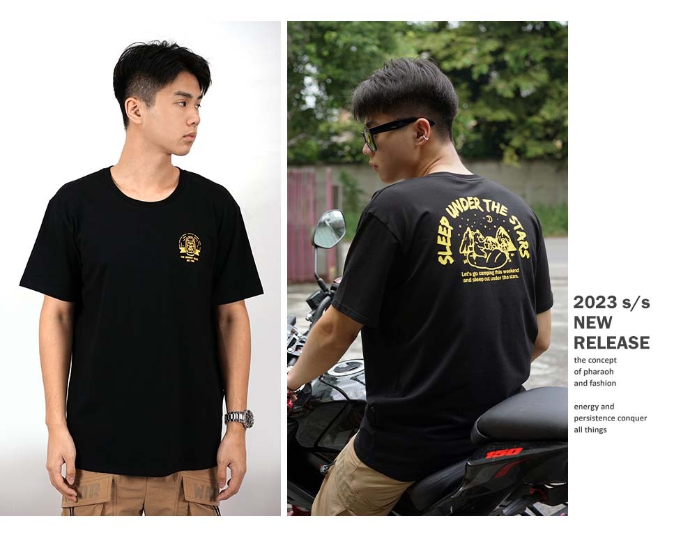 RETOP 萊卡系列 野營舒眠熊涼感萊卡圓領T 黑