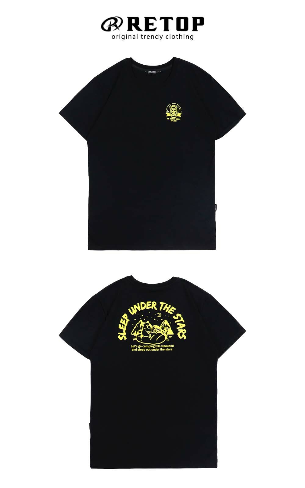 RETOP 萊卡系列 野營舒眠熊涼感萊卡圓領T 黑