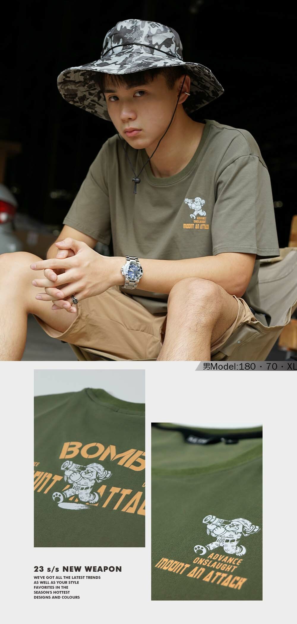 RETOP 萊卡系列 軍事戰術熊涼感萊卡圓領T 軍綠