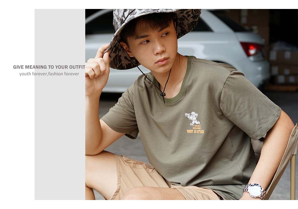 RETOP 萊卡系列 軍事戰術熊涼感萊卡圓領T 軍綠