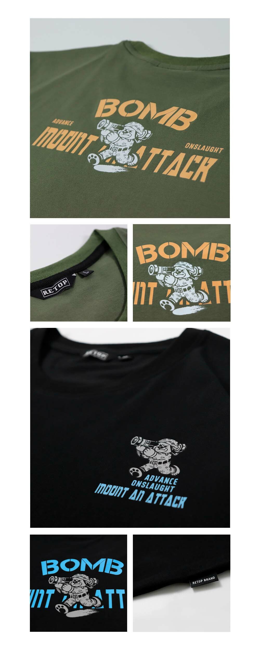 RETOP 萊卡系列 軍事戰術熊涼感萊卡圓領T 黑