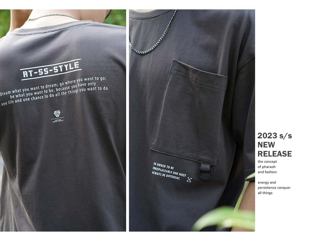 RETOP 工裝軍風 軍事扣環口袋圓領T 鐵灰